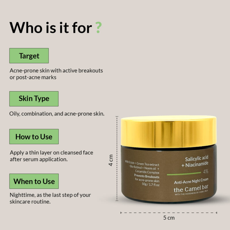 Camel Milk Anti-Acne Night Cream with Salicyclic acid + Niacinamide 4% - Image 3