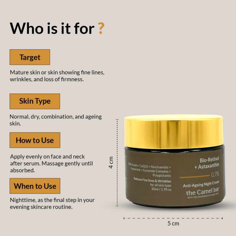 Camel Milk Anti Ageing Night Cream with Bio-Retinol & Astaxanthin 0.7% - Image 3