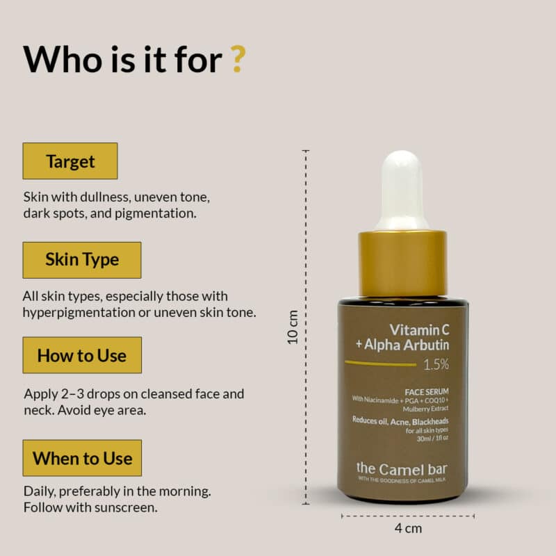 Camel Milk Skin Brightening Serum with Vitamin C + Alpha Arbutin 1.5% - Image 3