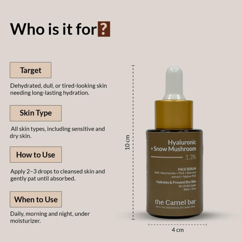 Camel Milk Hydrating Serum with Hyaluronic Acid + Snow Mushroom 1.3% - Image 3