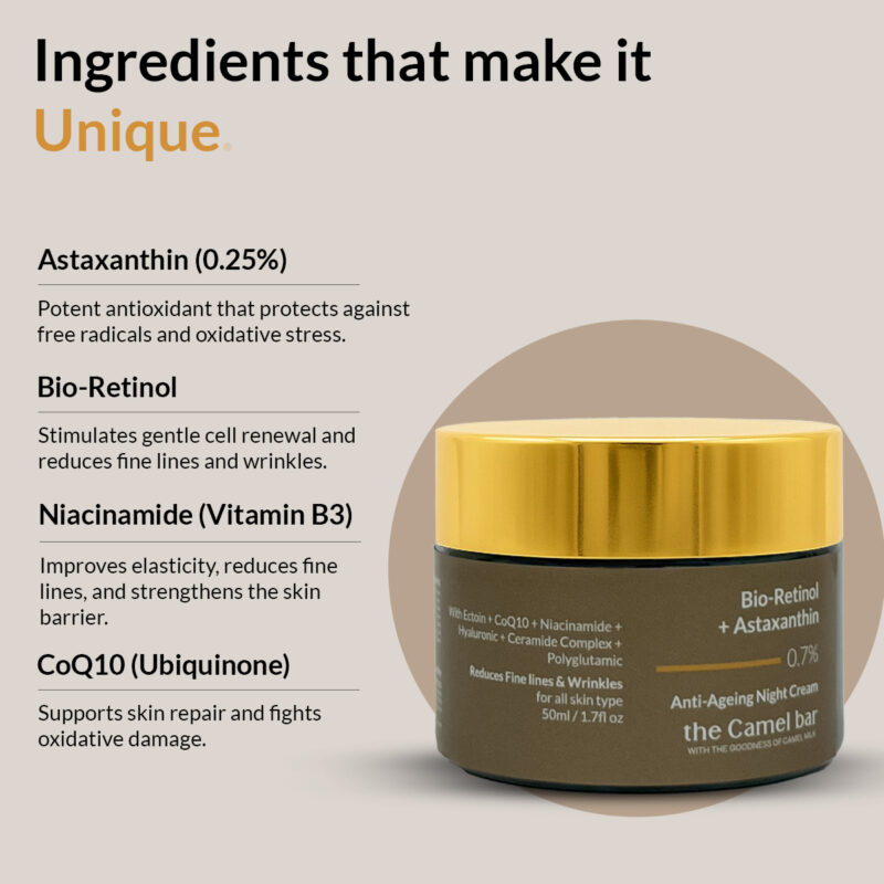 Camel Milk Anti Ageing Night Cream with Bio-Retinol & Astaxanthin 0.7% - Image 4