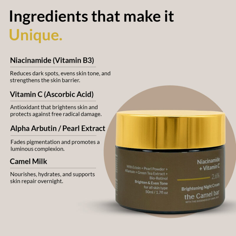 Camel Milk Skin Brightening Night Cream with Niacinamide & Vitamin C -2.6% - Image 4